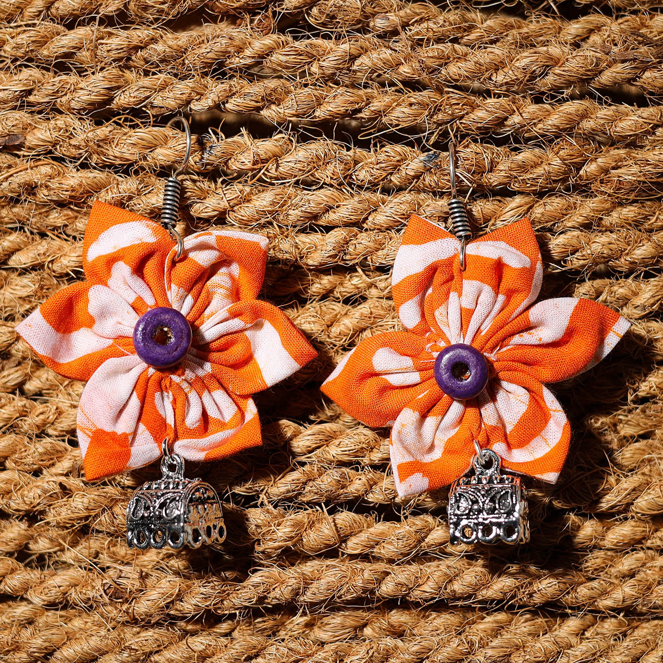 Orange - roshni handcrafted gs fabart phool kali earrings