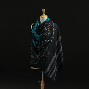 Black - Kutch Handwoven Mirror Work Bandhani Tie-Dye Bagida Merino Wool Shawl 20