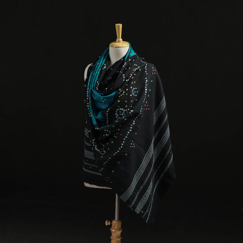 Kutch Handwoven Mirror Work Bandhani Tie-Dye Bagida Merino Wool Shawl 20