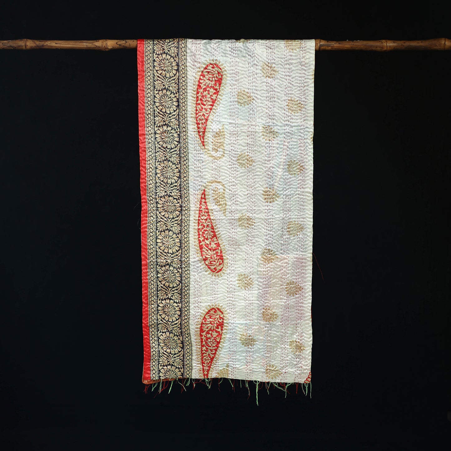 Bengal Kantha Handwork Patchwork Reversible Silk Stole 134
