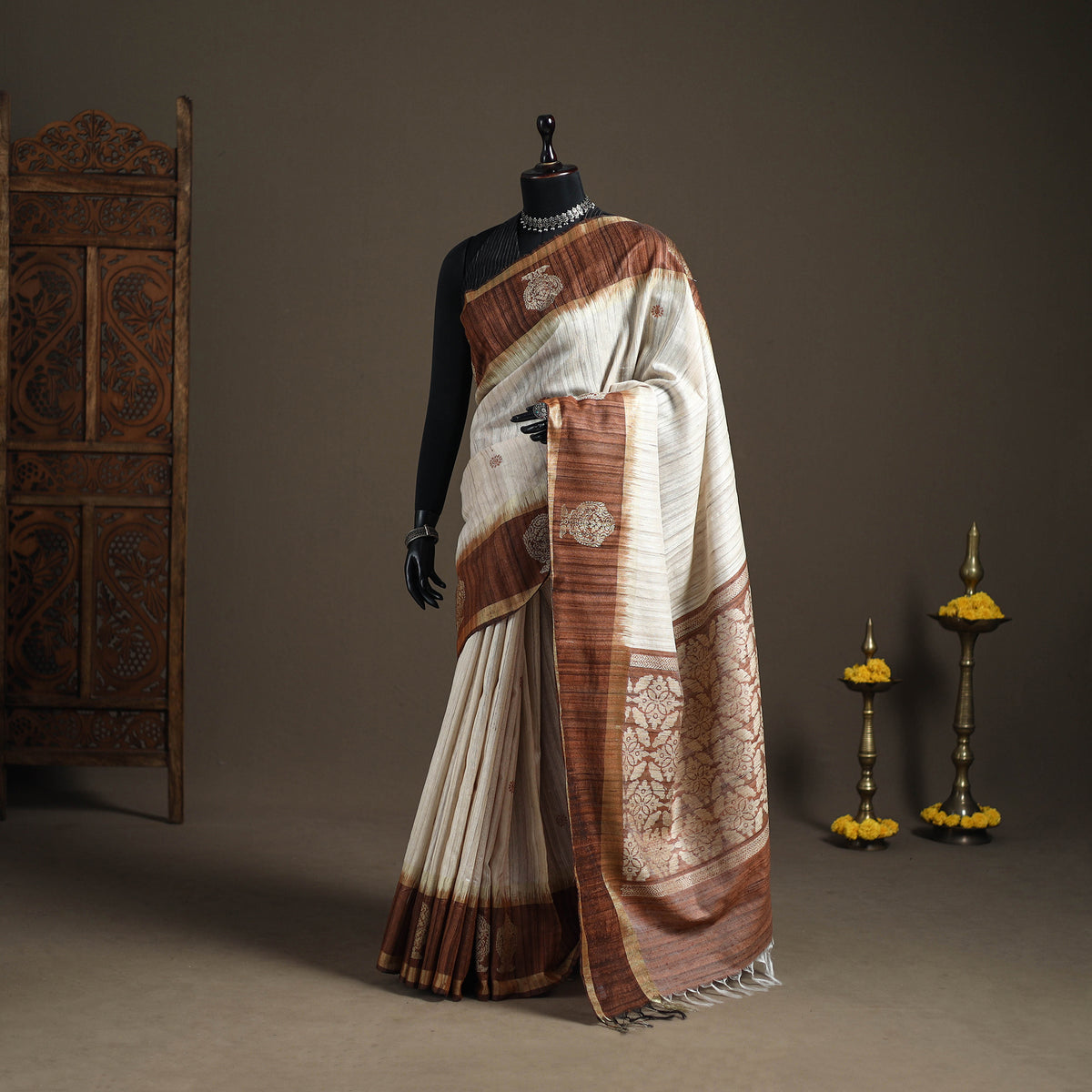 Dupion Raw Silk Bhagalpuri Pure Handwoven Saree with Zari Border 06