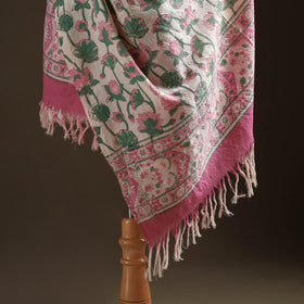 Floral Sanganeri Print Pure Merino Wool Handwoven Shawl 09