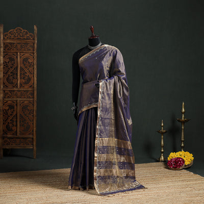 Pure Handloom Tissue Zari Buti Bead Work Katan Silk Chanderi Saree 11