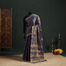 Pure Handloom Tissue Zari Buti Bead Work Katan Silk Chanderi Saree 11