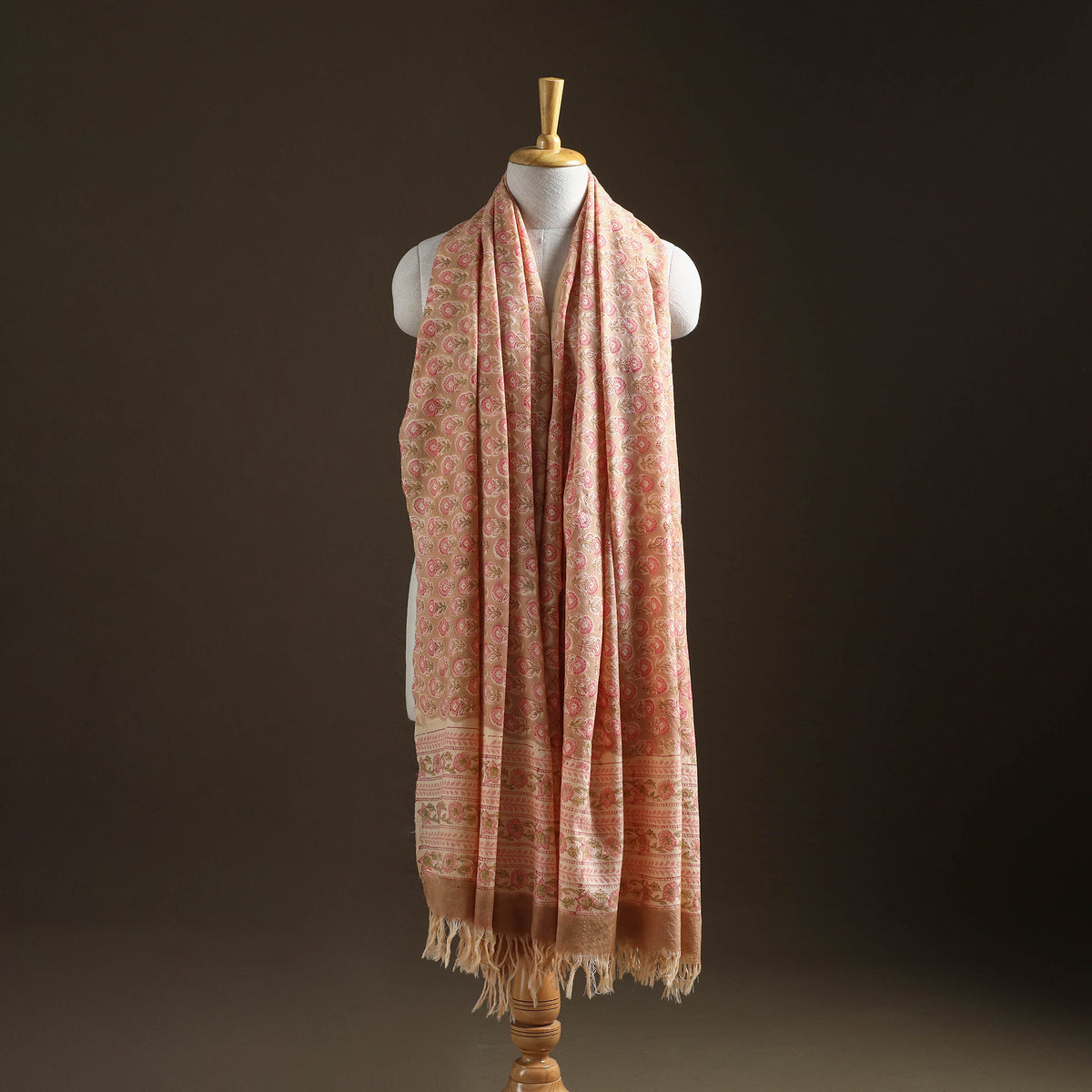 Floral Sanganeri Print Pure Merino Wool Handwoven Shawl 10