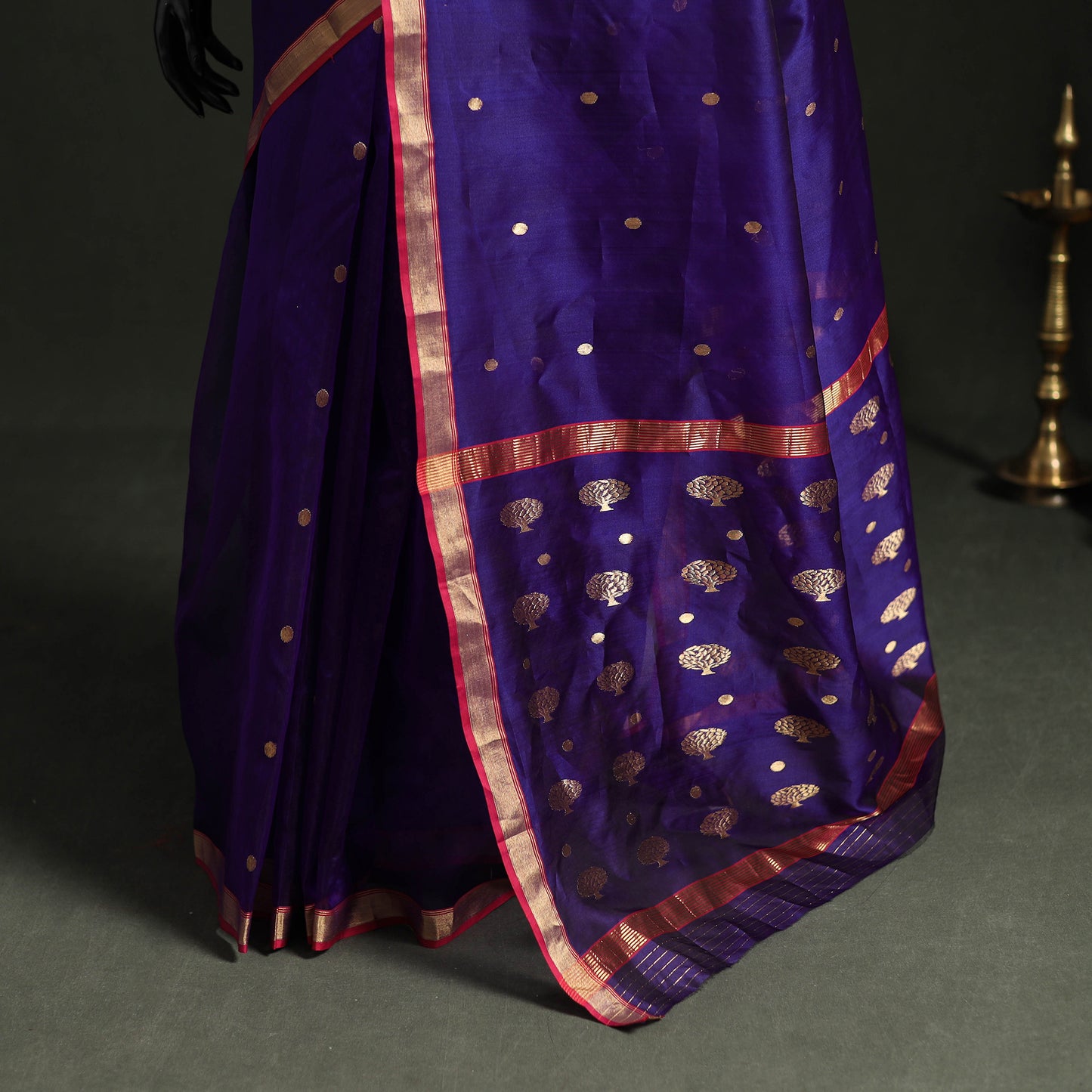 Pure Handloom Zari Buta Katan Silk Chanderi Saree 01