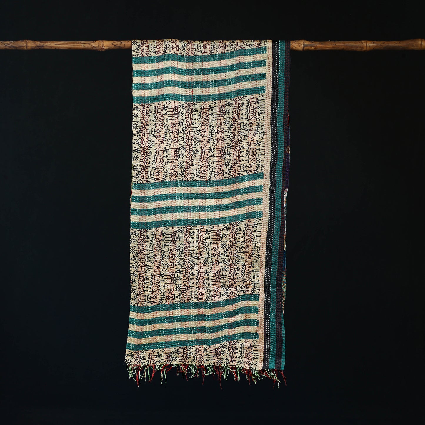 Bengal Kantha Handwork Patchwork Reversible Silk Stole 132