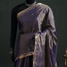 Pure Handloom Tissue Zari Buti Bead Work Katan Silk Chanderi Saree 11
