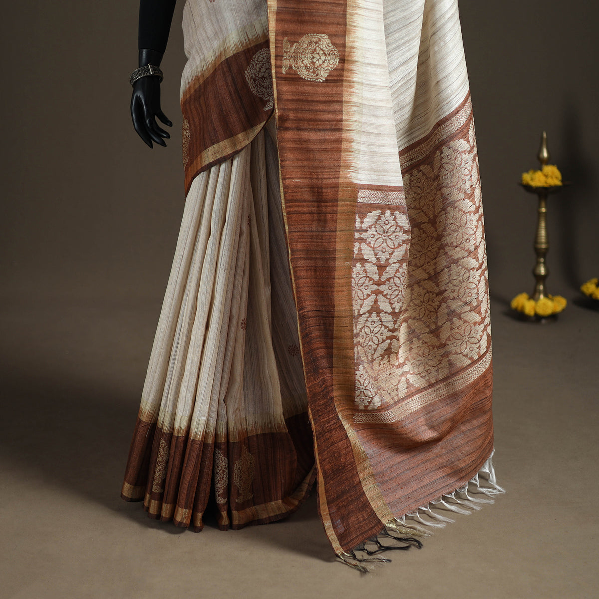 Dupion Raw Silk Bhagalpuri Pure Handwoven Saree with Zari Border 06
