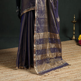 Pure Handloom Tissue Zari Buti Bead Work Katan Silk Chanderi Saree 11