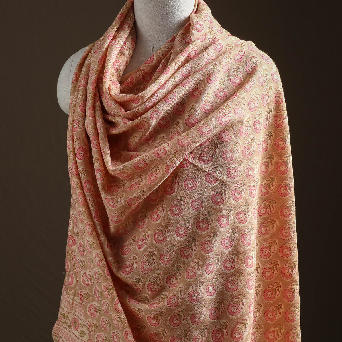 Floral Sanganeri Print Pure Merino Wool Handwoven Shawl 10