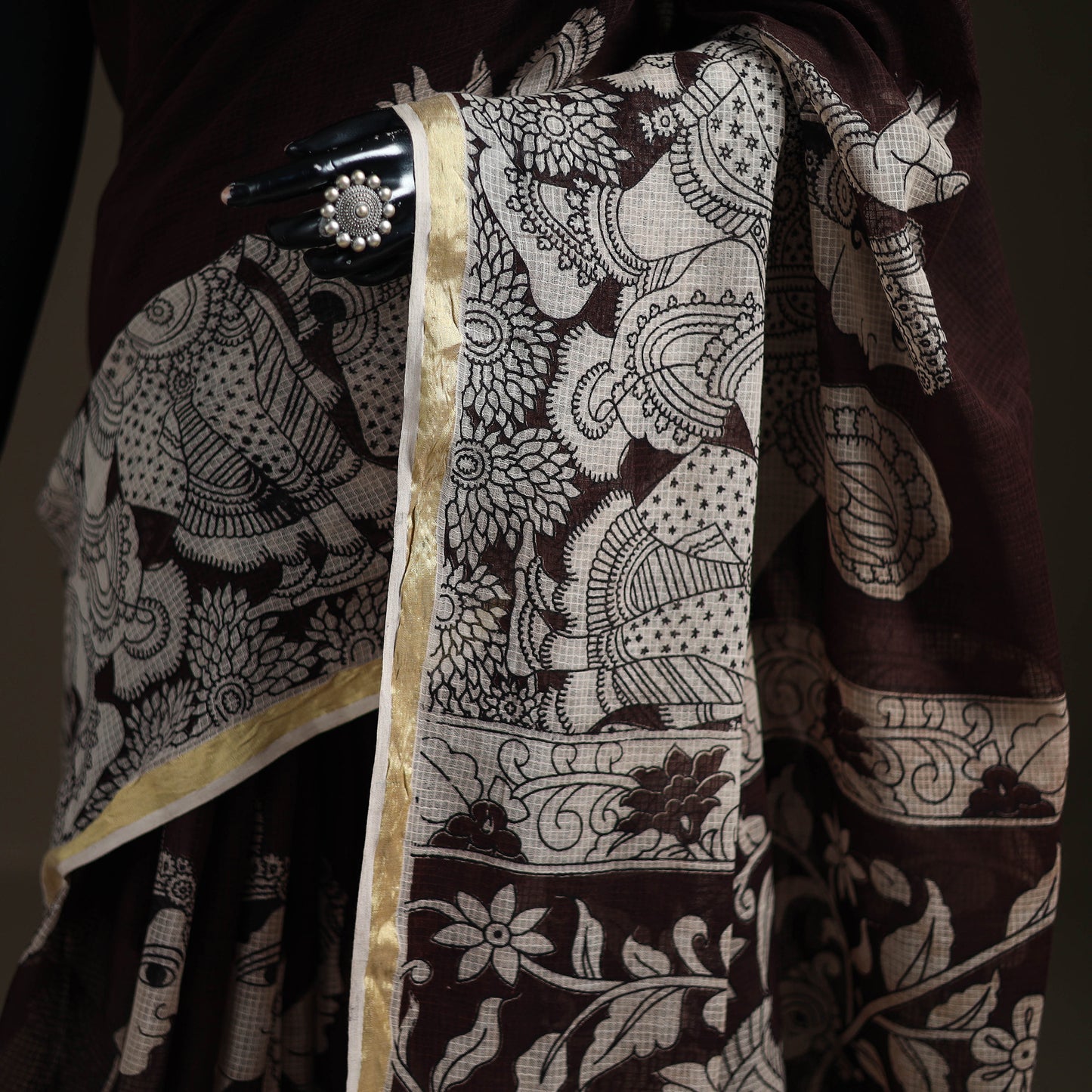 Kalamkari Printed Kota Doria Cotton Saree 07