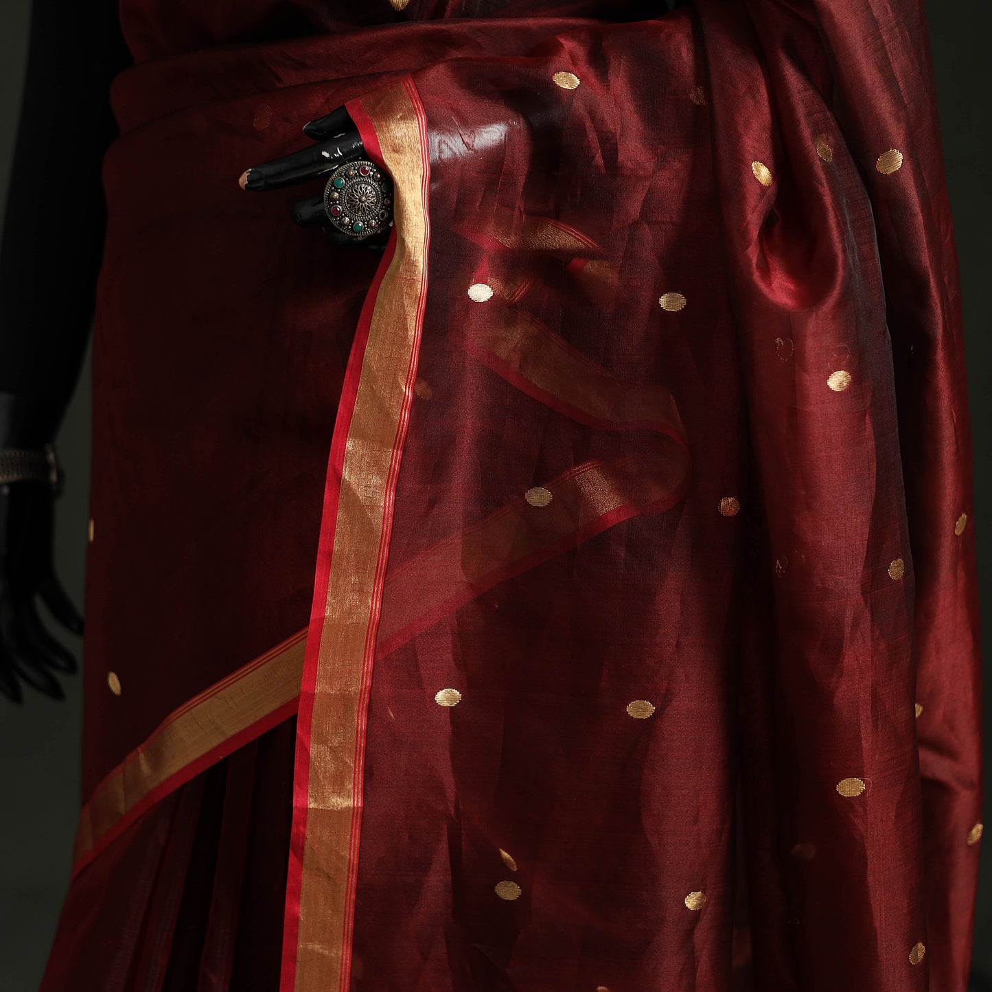 Pure Handloom Zari Buta Katan Silk Chanderi Saree 02