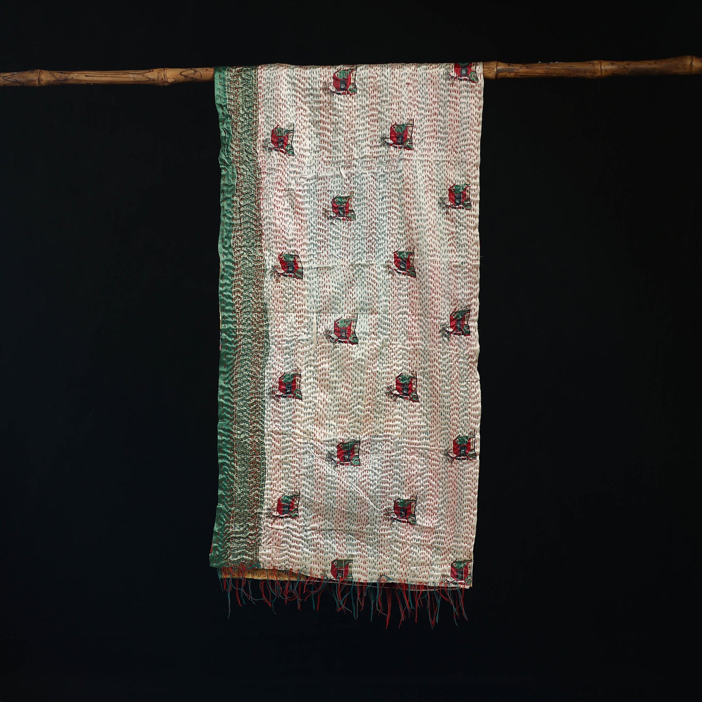 Bengal Kantha Handwork Patchwork Reversible Silk Stole 129