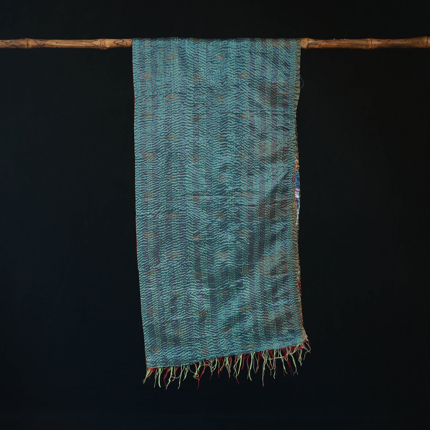 Bengal Kantha Handwork Patchwork Reversible Silk Stole 128