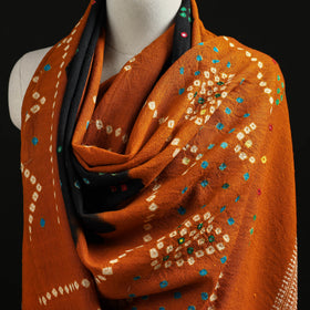 Kutch Handwoven Mirror Work Bandhani Tie-Dye Bagida Merino Wool Shawl 21