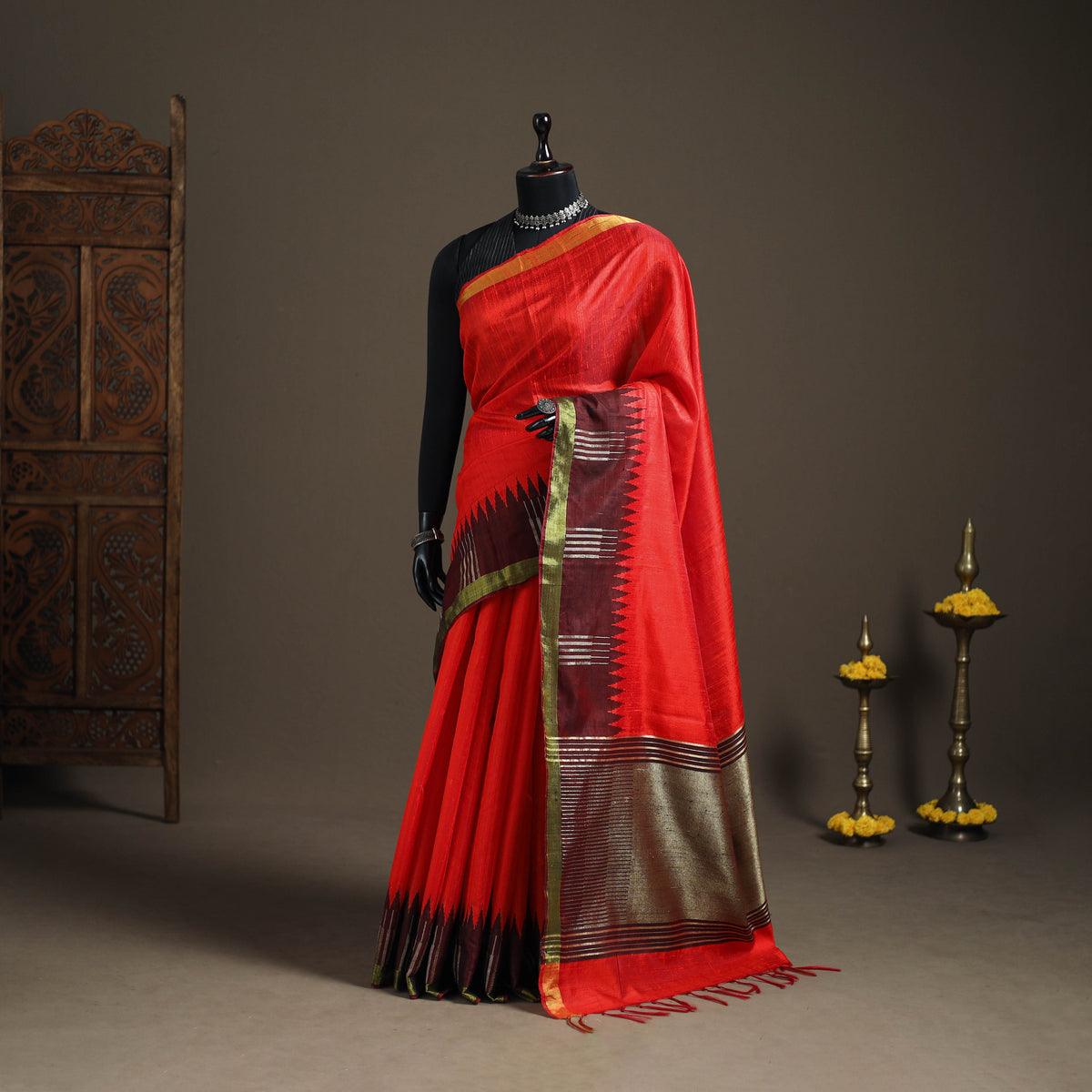 Dupion Raw Silk Bhagalpuri Pure Handwoven Saree with Zari Border 07