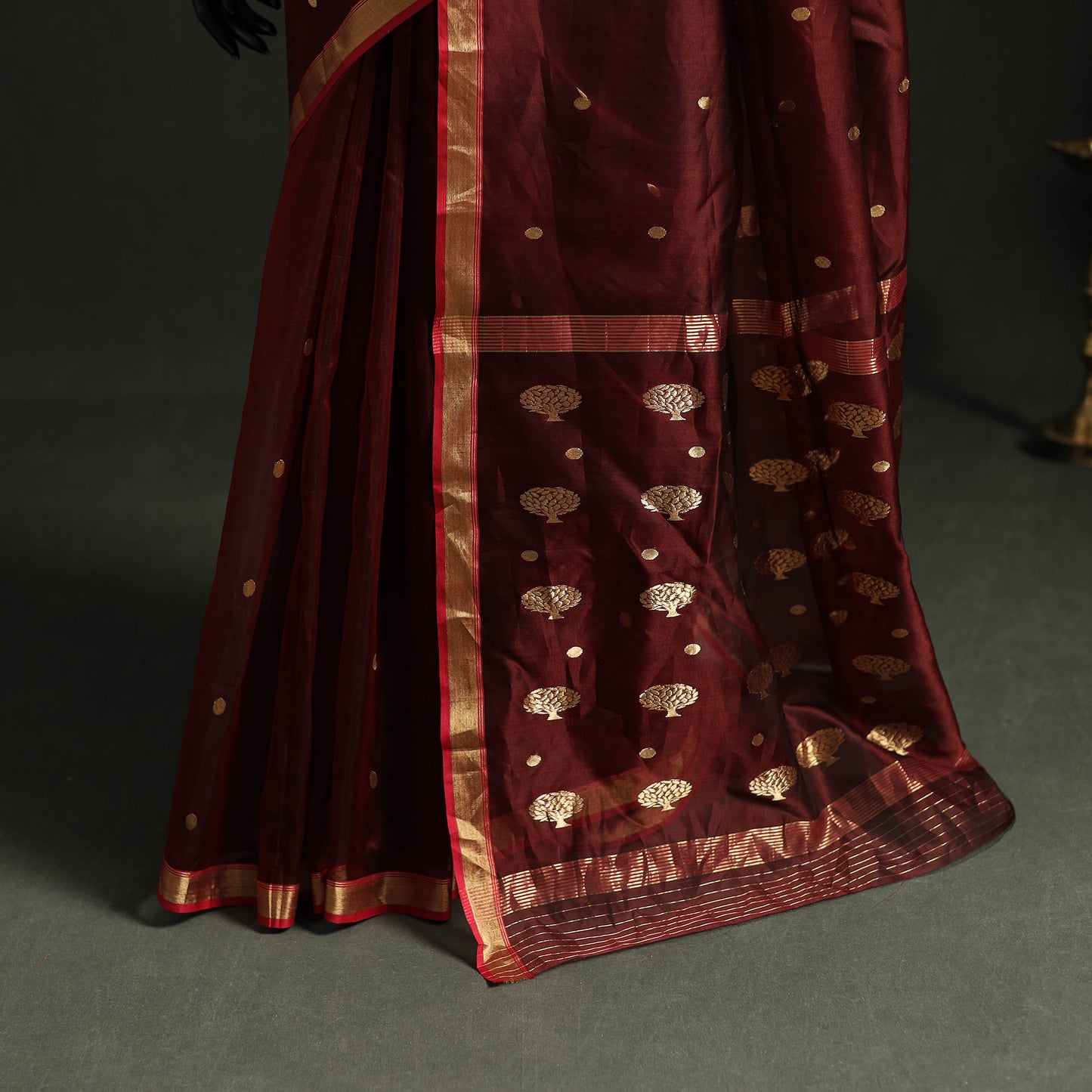Pure Handloom Zari Buta Katan Silk Chanderi Saree 02