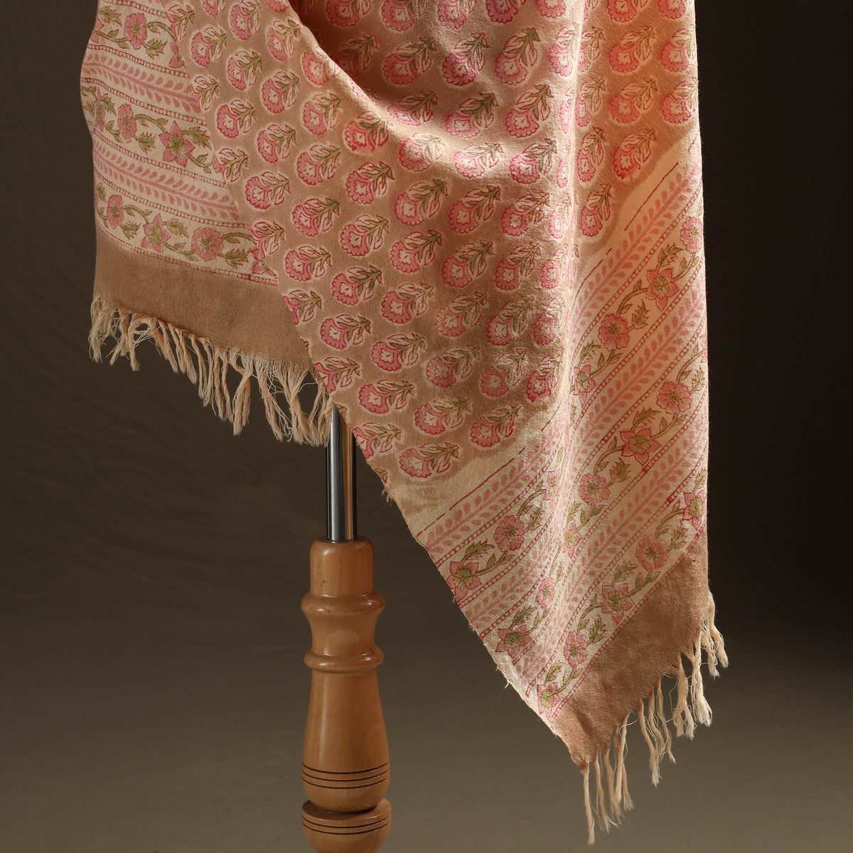 Floral Sanganeri Print Pure Merino Wool Handwoven Shawl 10