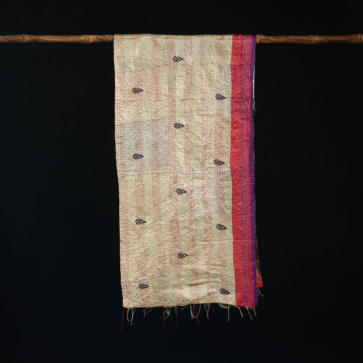 Bengal Kantha Handwork Patchwork Reversible Silk Stole 127