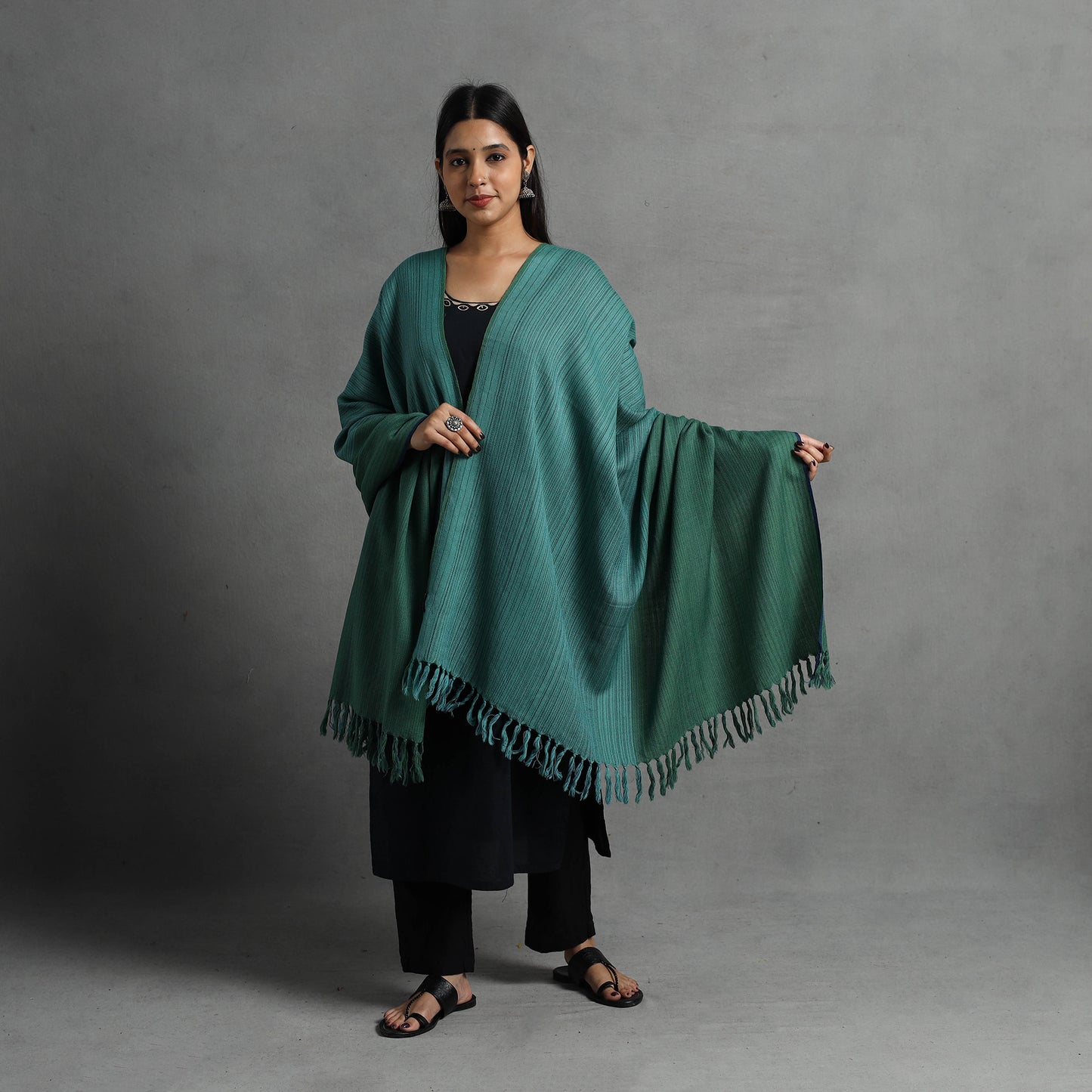 Green - Kumaun Handwoven Pure Merino Wool Shawl for Women 129