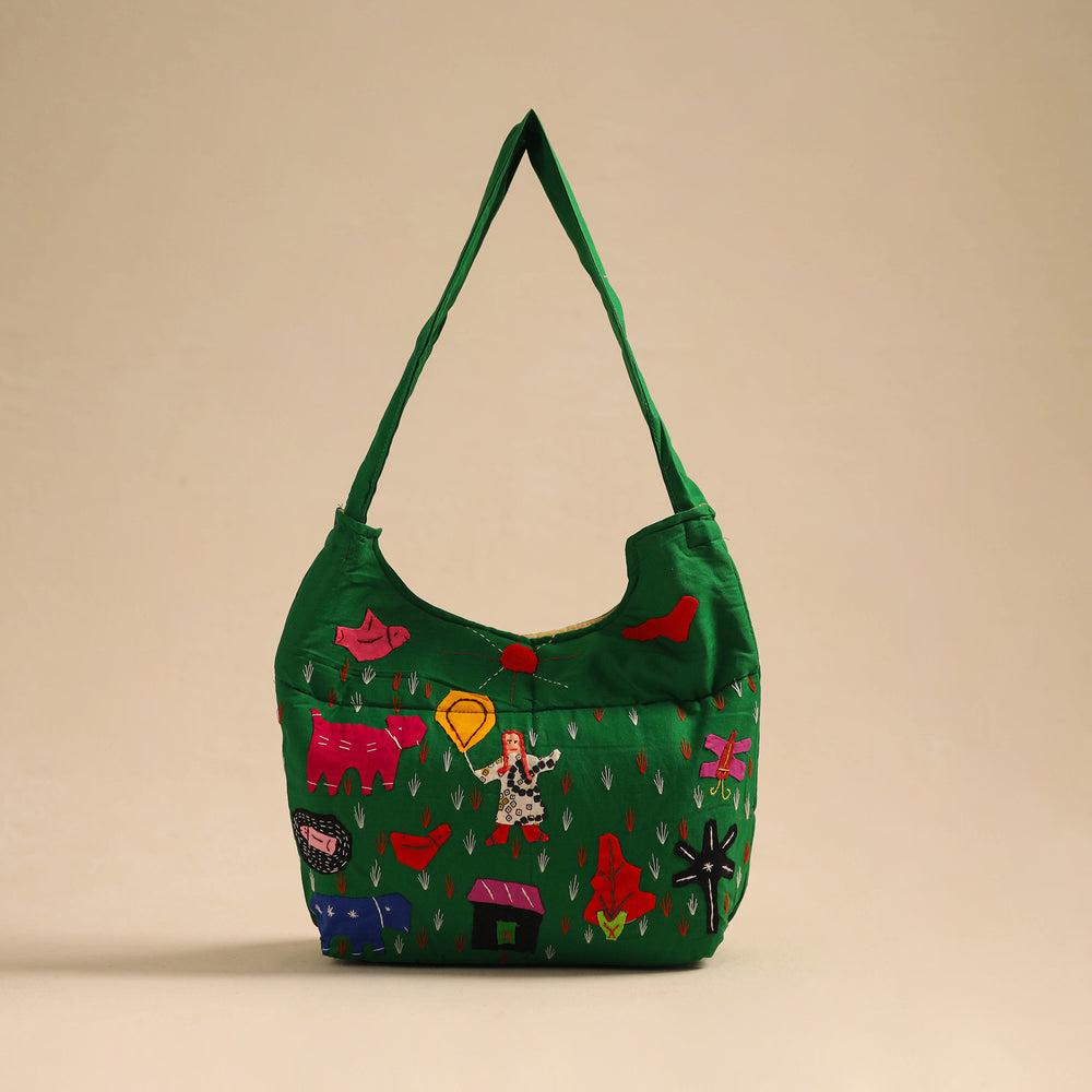 Green - Pipli Applique Work Shoulder Bag 08