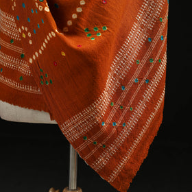 Kutch Handwoven Mirror Work Bandhani Tie-Dye Bagida Merino Wool Shawl 21