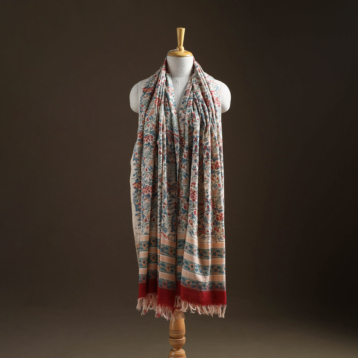 Floral Sanganeri Print Pure Merino Wool Handwoven Shawl 11