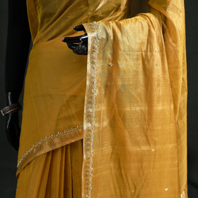 Pure Handloom Tissue Zari Buti Bead Work Katan Silk Chanderi Saree 12