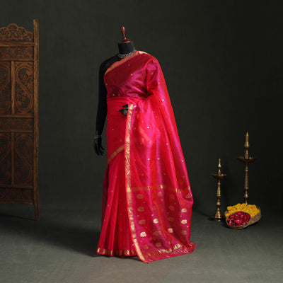 Pure Handloom Zari Buta Katan Silk Chanderi Saree 04