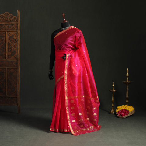 Pure Handloom Zari Buta Katan Silk Chanderi Saree 04