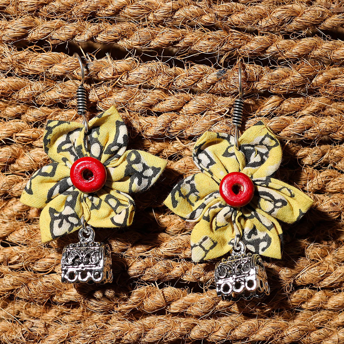 Yellow - vani handcrafted gs fabart phool kali earrings
