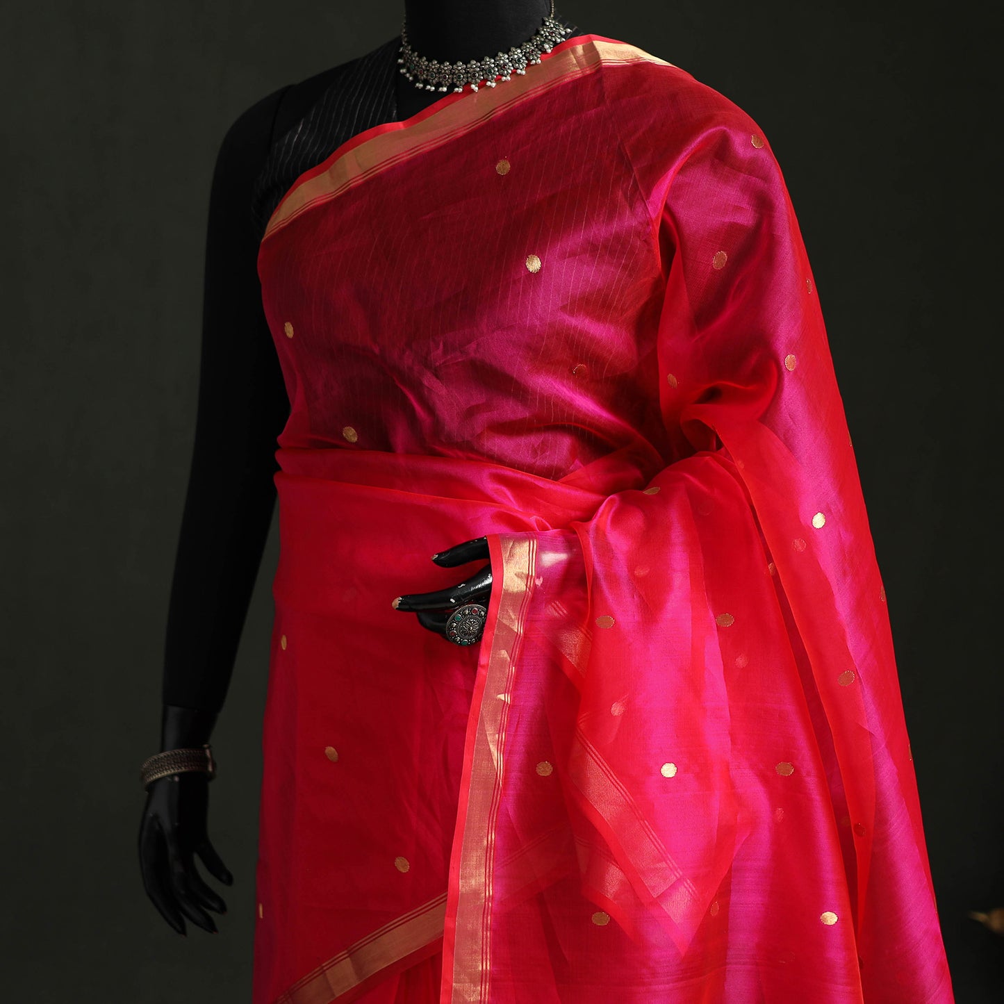 Pure Handloom Zari Buta Katan Silk Chanderi Saree 04