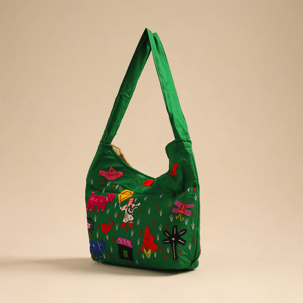 Green - Pipli Applique Work Shoulder Bag 08