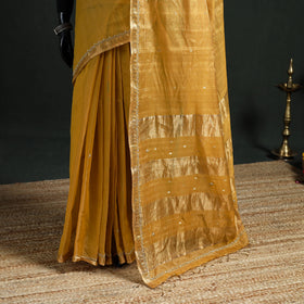 Pure Handloom Tissue Zari Buti Bead Work Katan Silk Chanderi Saree 12