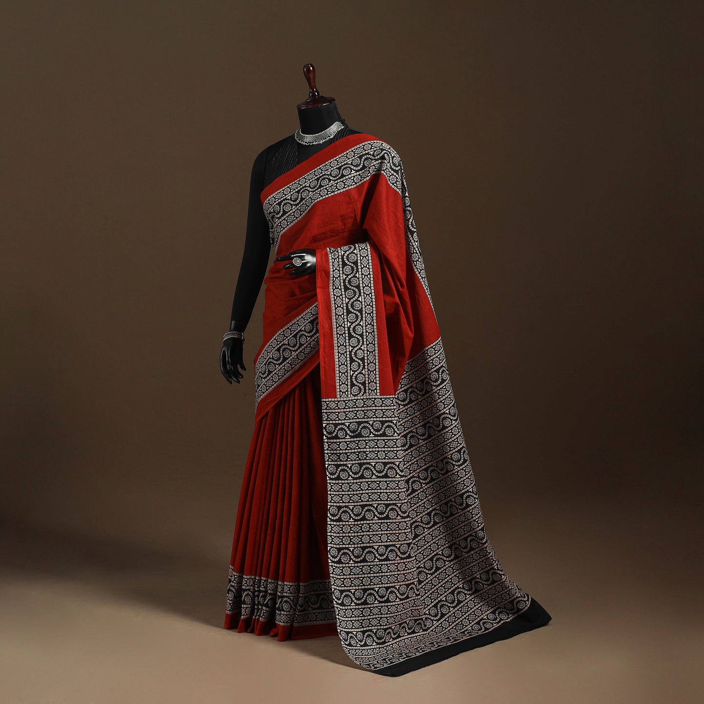 Red - mul cotton hand bagru saree 26 - handcrafted