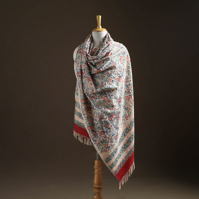 Floral Sanganeri Print Pure Merino Wool Handwoven Shawl 11
