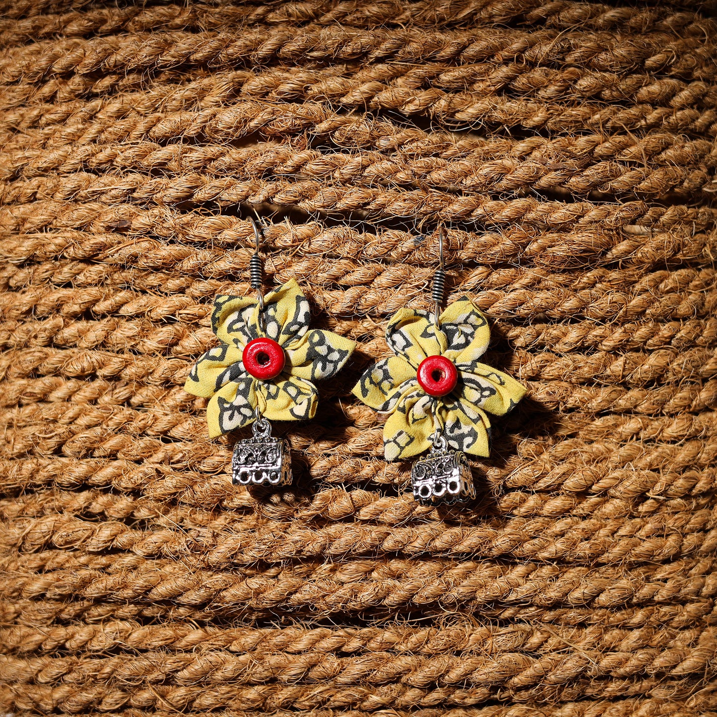 Yellow - vani handcrafted gs fabart phool kali earrings