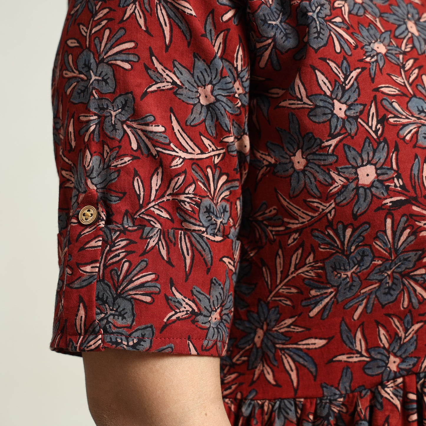 Red - Ajrakh Hand Block Printed Cotton Flared Gher Dress