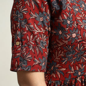 Red - Ajrakh Hand Block Printed Cotton Flared Gher Dress