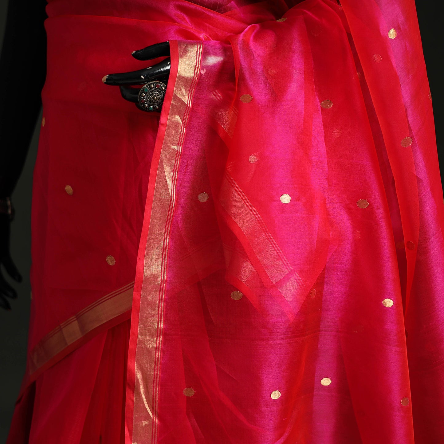 Pure Handloom Zari Buta Katan Silk Chanderi Saree 04