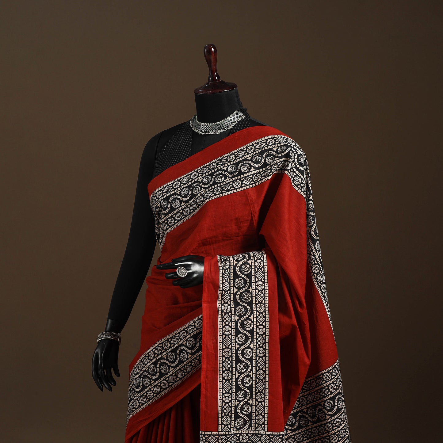 Red - mul cotton hand bagru saree 26 - handcrafted