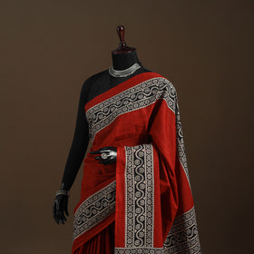 Red - mul cotton hand bagru saree 26 - handcrafted