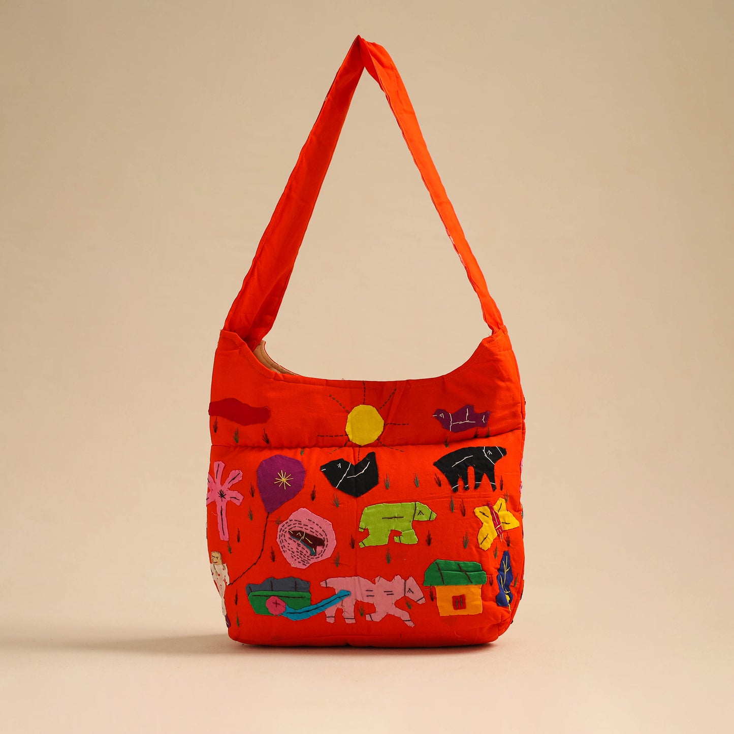 Orange - Pipli Applique Work Shoulder Bag 09