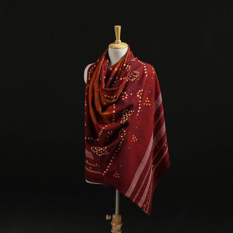 Kutch Handwoven Mirror Work Bandhani Tie-Dye Bagida Merino Wool Shawl 22