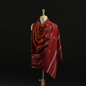 Kutch Handwoven Mirror Work Bandhani Tie-Dye Bagida Merino Wool Shawl 22