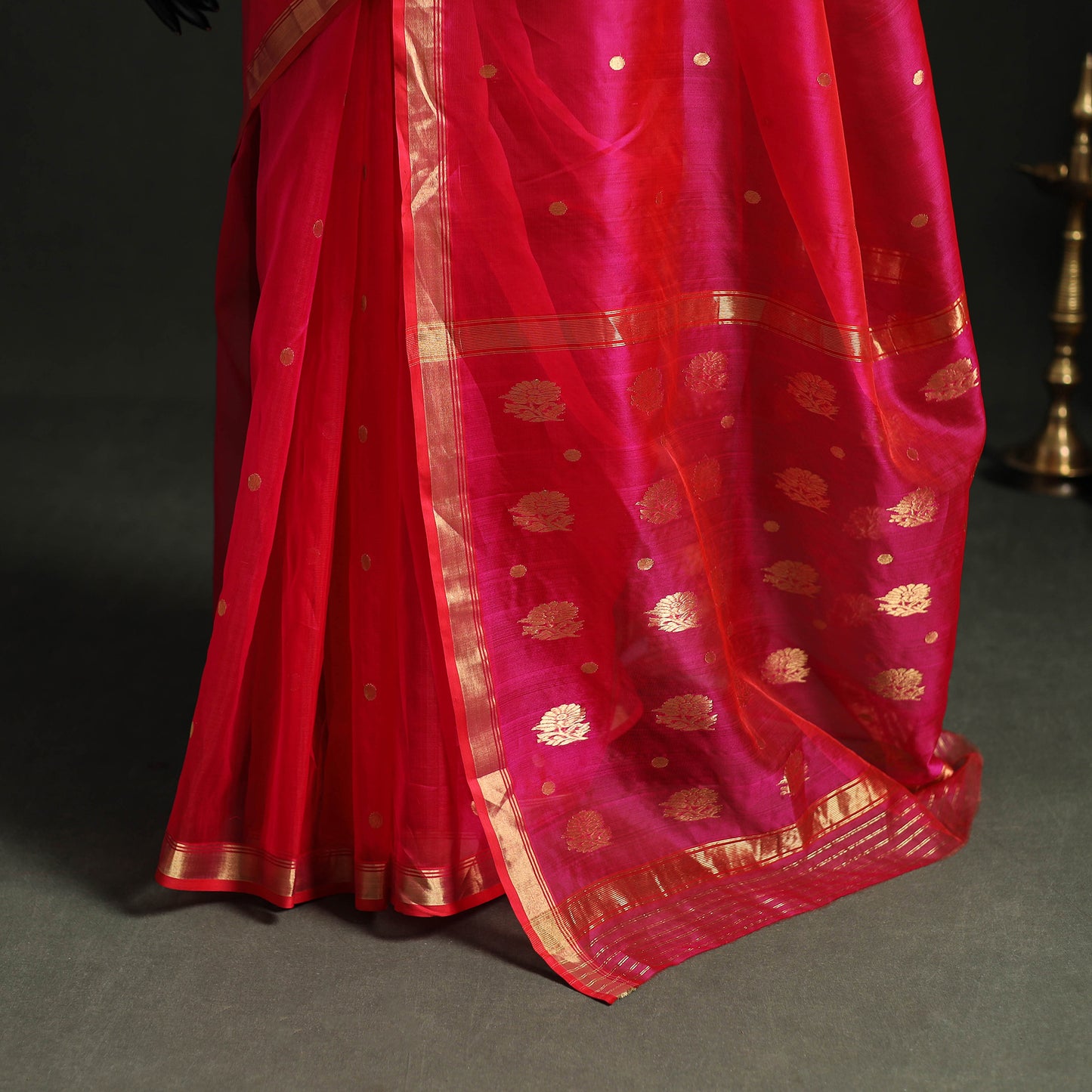 Pure Handloom Zari Buta Katan Silk Chanderi Saree 04