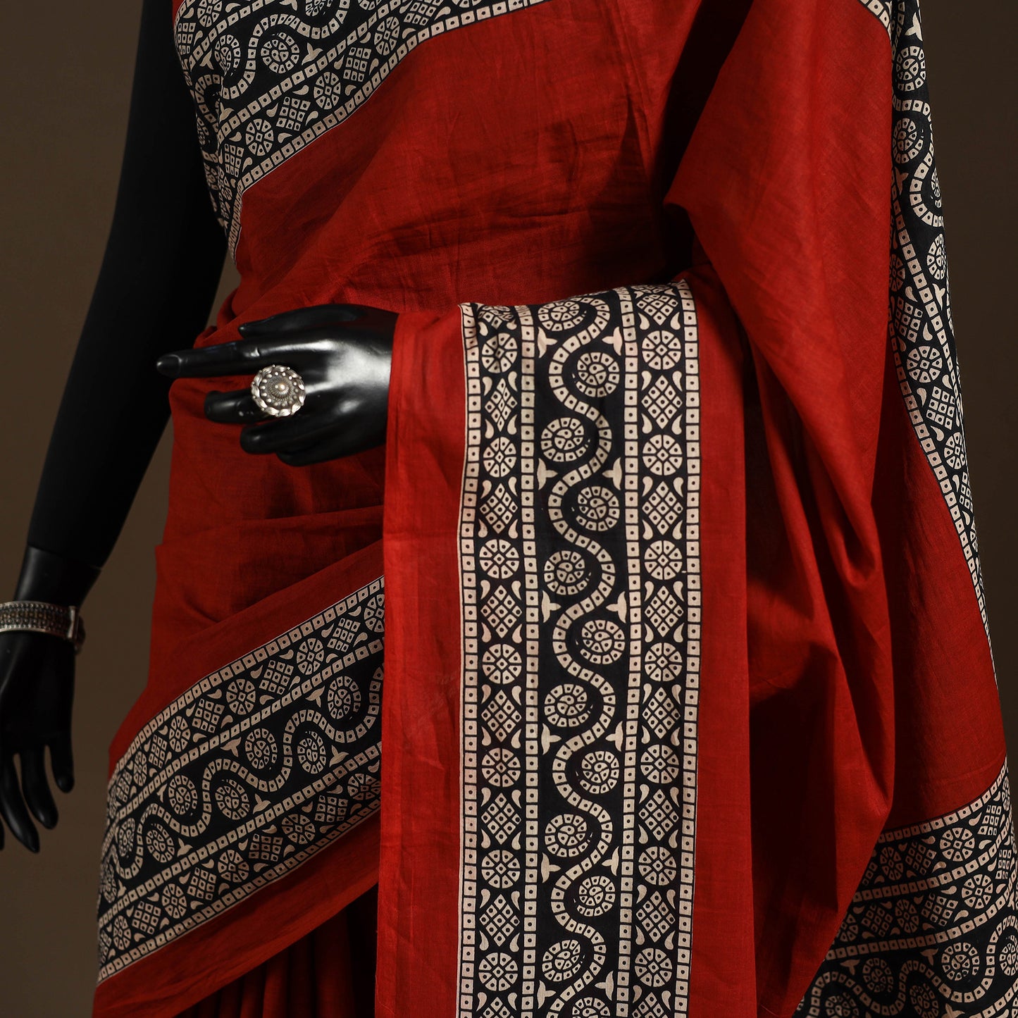 Red - mul cotton hand bagru saree 26 - handcrafted