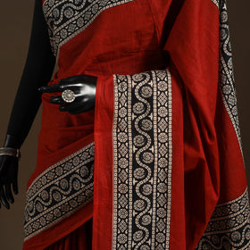 Red - mul cotton hand bagru saree 26 - handcrafted