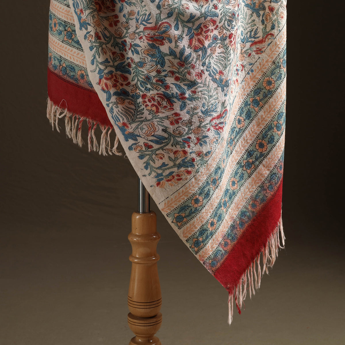 Floral Sanganeri Print Pure Merino Wool Handwoven Shawl 11